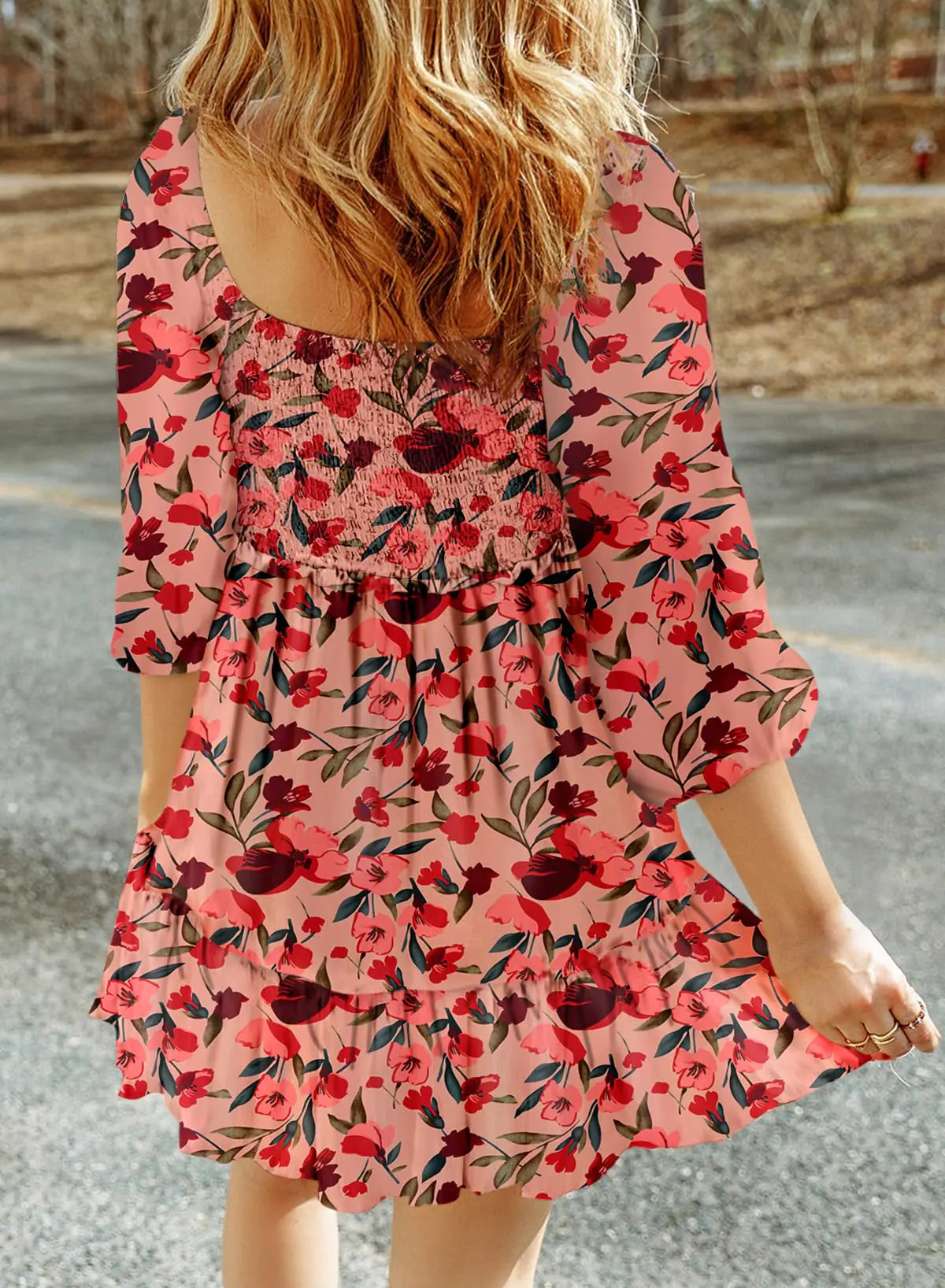 Womens Summer Fall Dresses Floral Square Neck