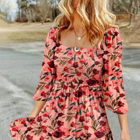 Womens Summer Fall Dresses Floral Square Neck